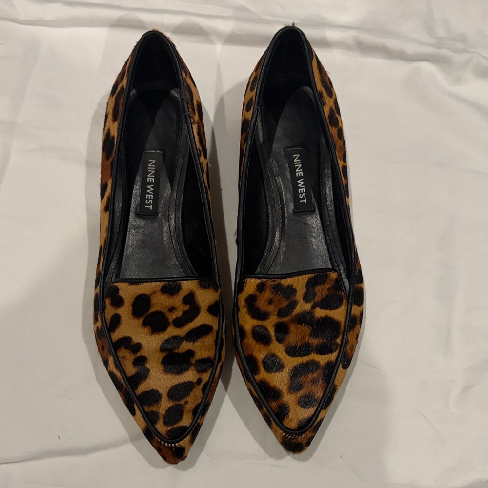 Nine West Leopard Print Pointed Toe Flats - Brown & Black
